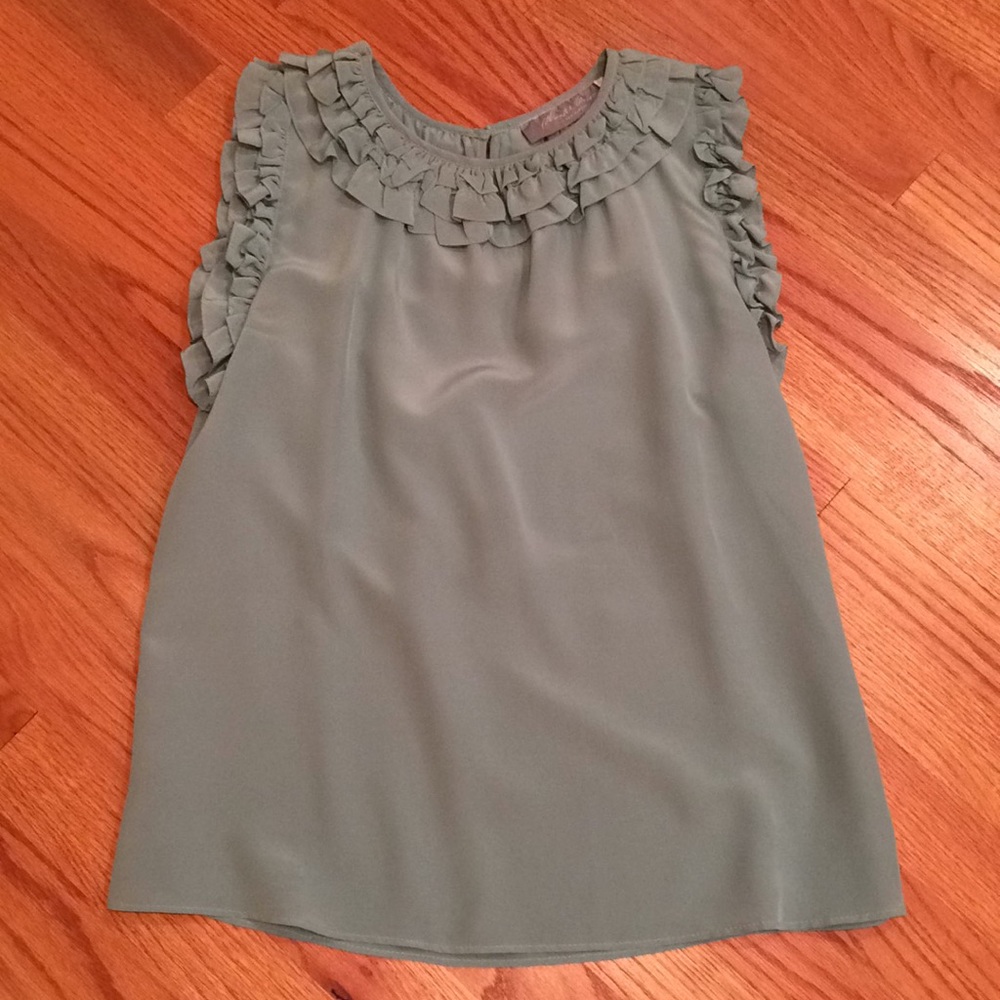 Barney’s Ruffle Sleeve Blue Silk Blouse